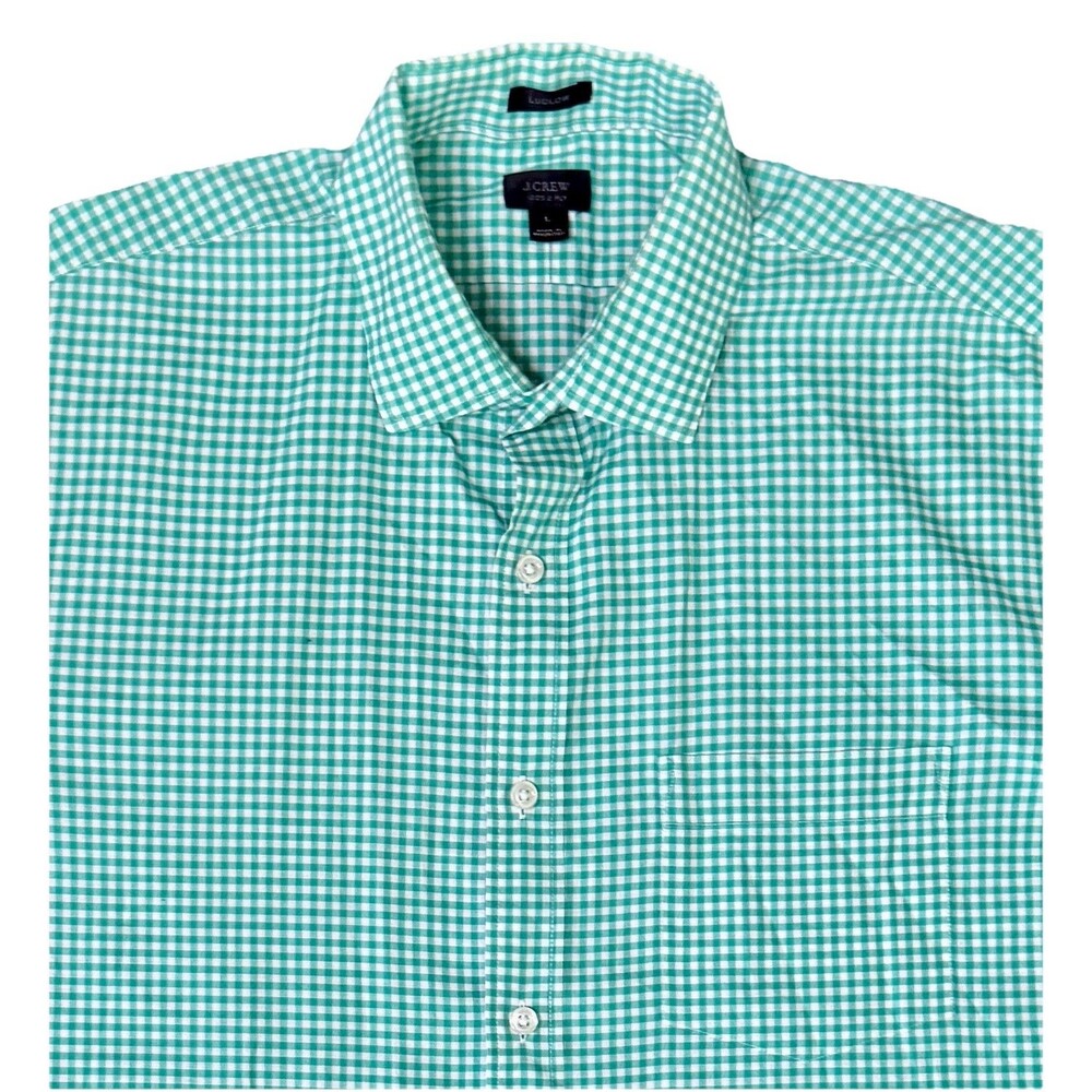 J Crew Ludlow Mens Size Lg Green Gingham Premium Dress Shirt‎ Button Down Preppy